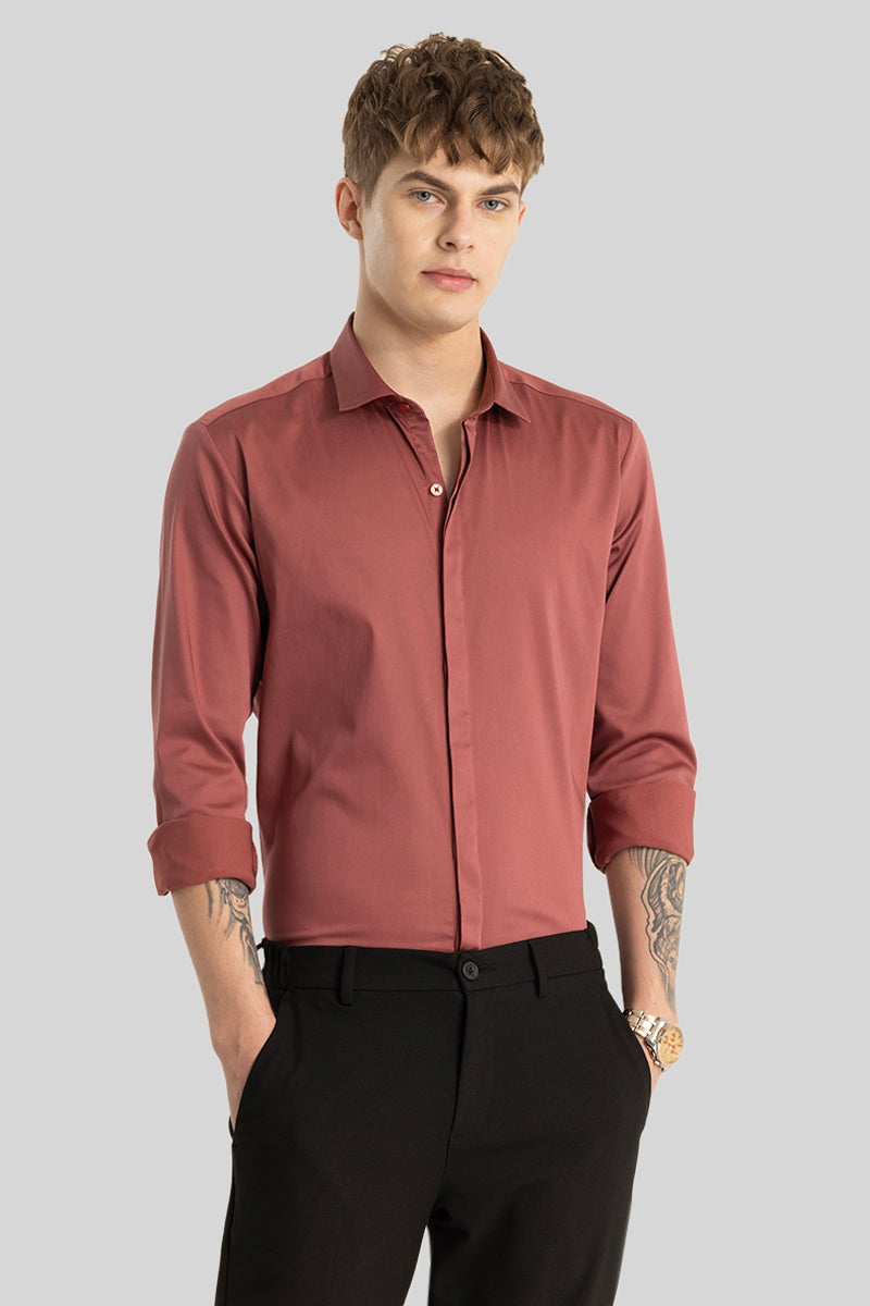 Rustic Red Concealed Placket Shirt