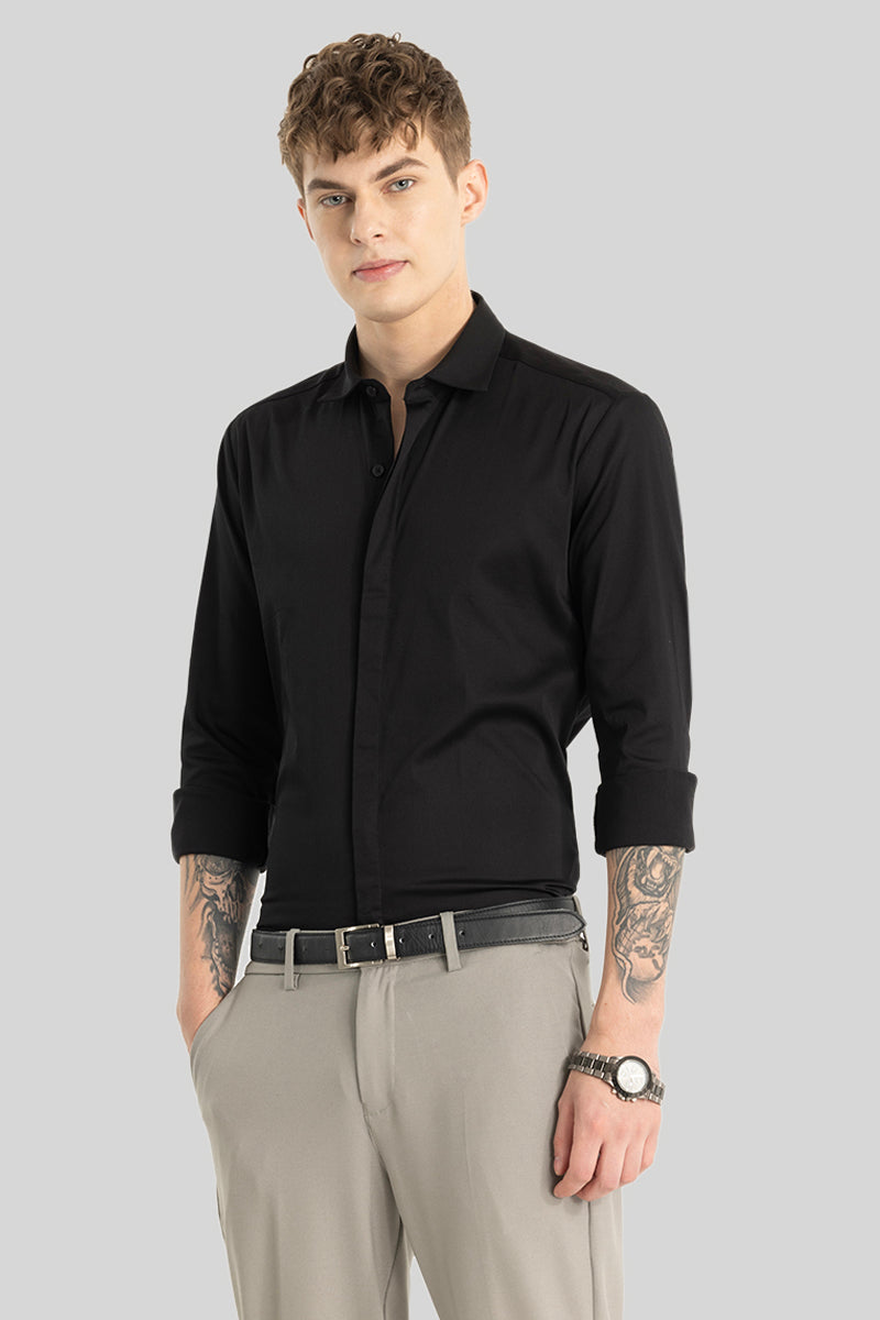 Black Concealed Placket Shirt