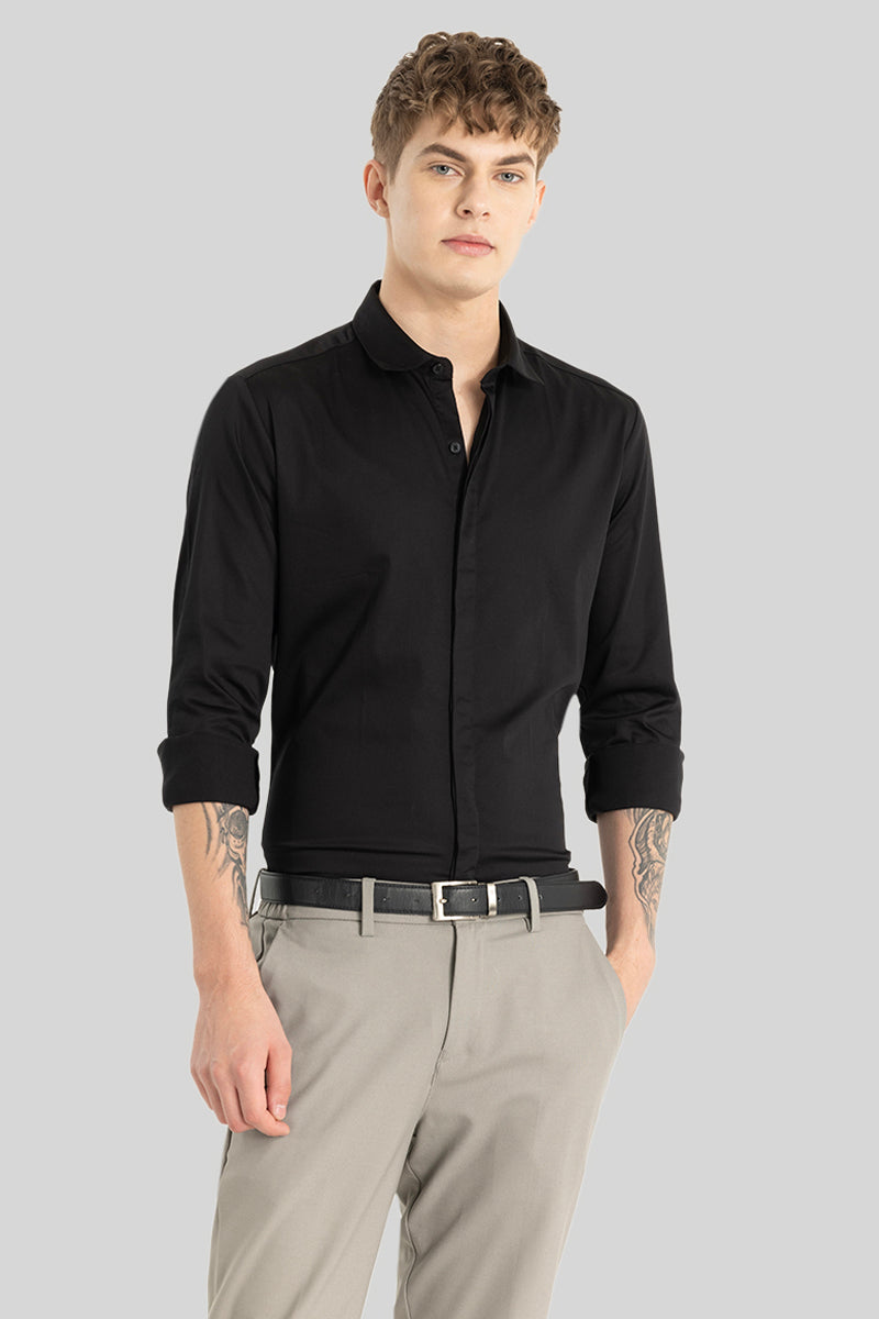 Black Concealed Placket Shirt