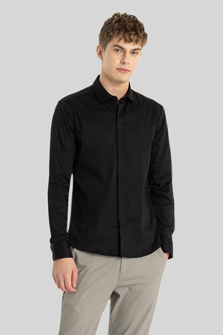 Black Concealed Placket Shirt