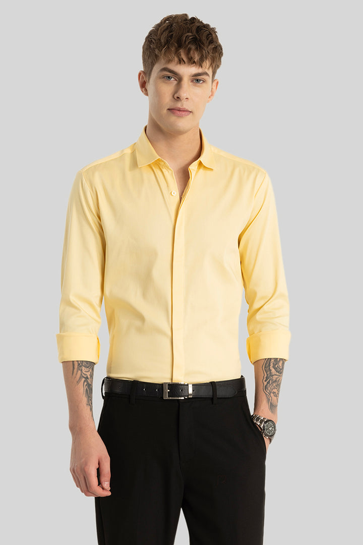 Yellow Concealed Placket Shirt