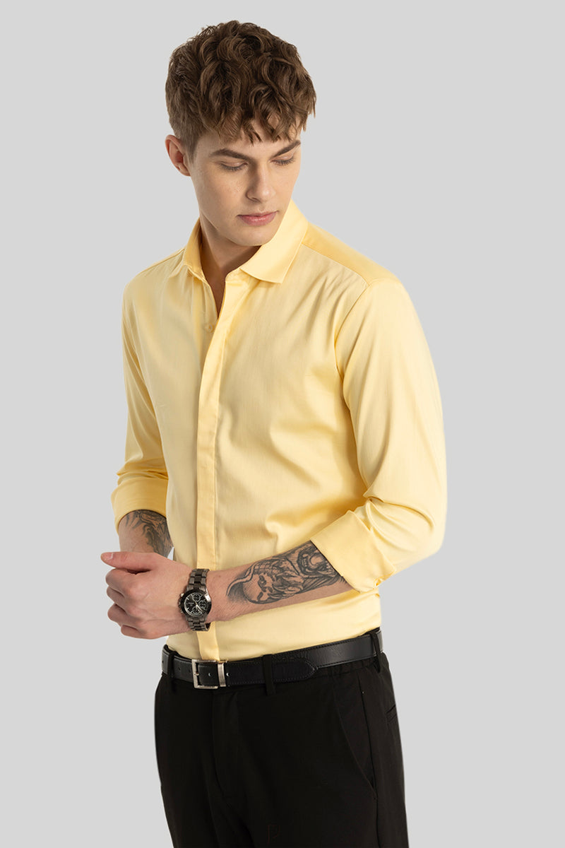 Yellow Concealed Placket Shirt