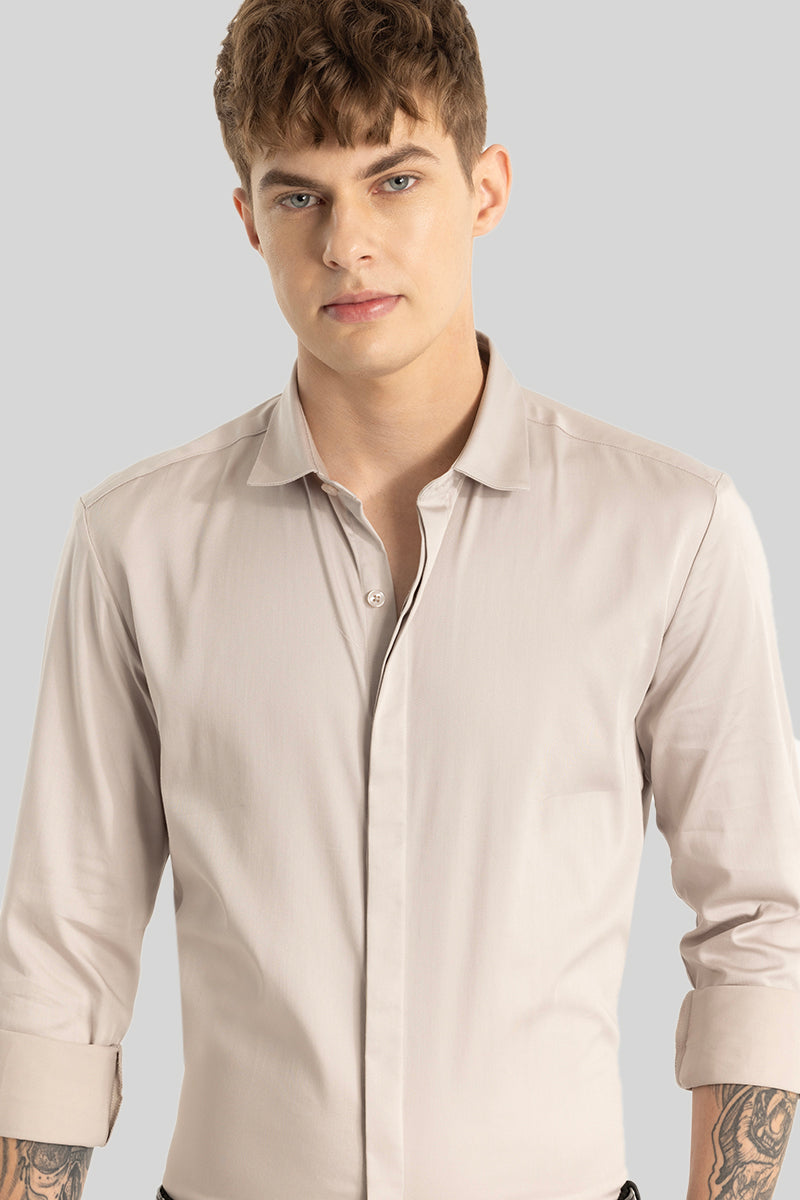 Cream Concealed Placket Shirt