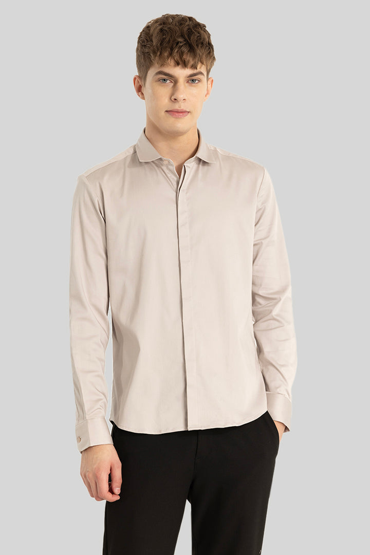 Cream Concealed Placket Shirt