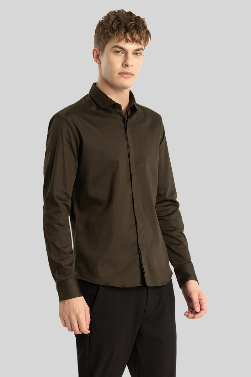 Olive Concealed Placket Shirt