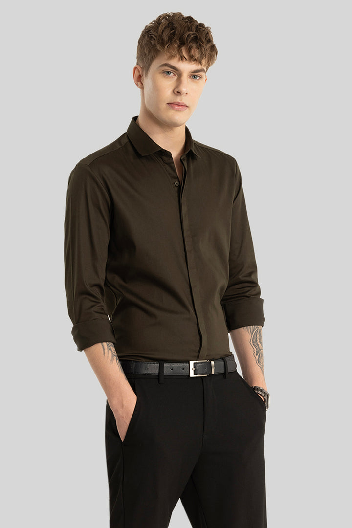 Olive Concealed Placket Shirt