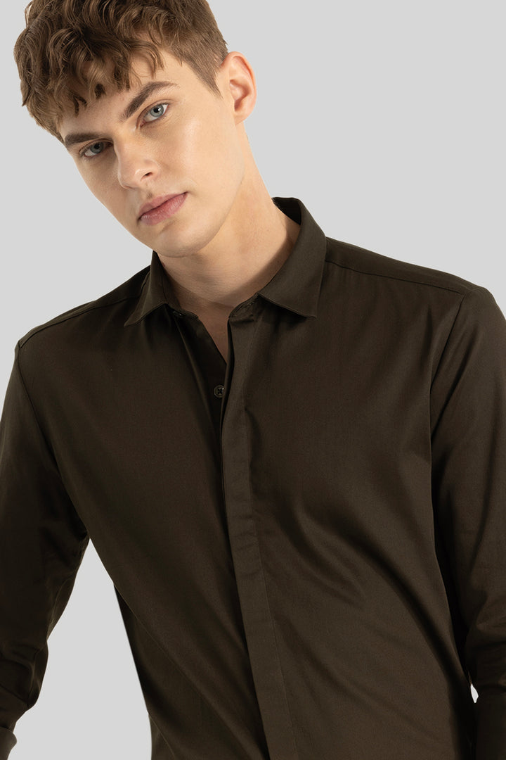 Olive Concealed Placket Shirt