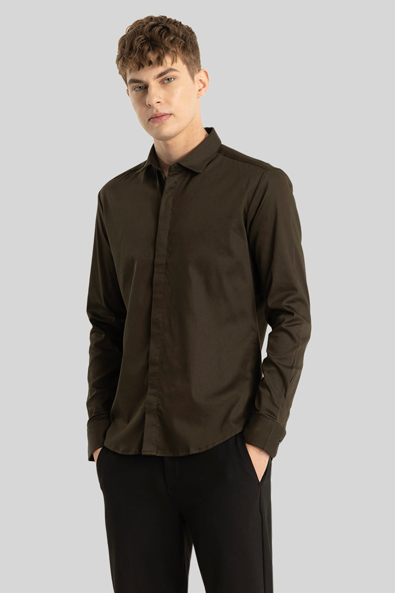 Olive Concealed Placket Shirt