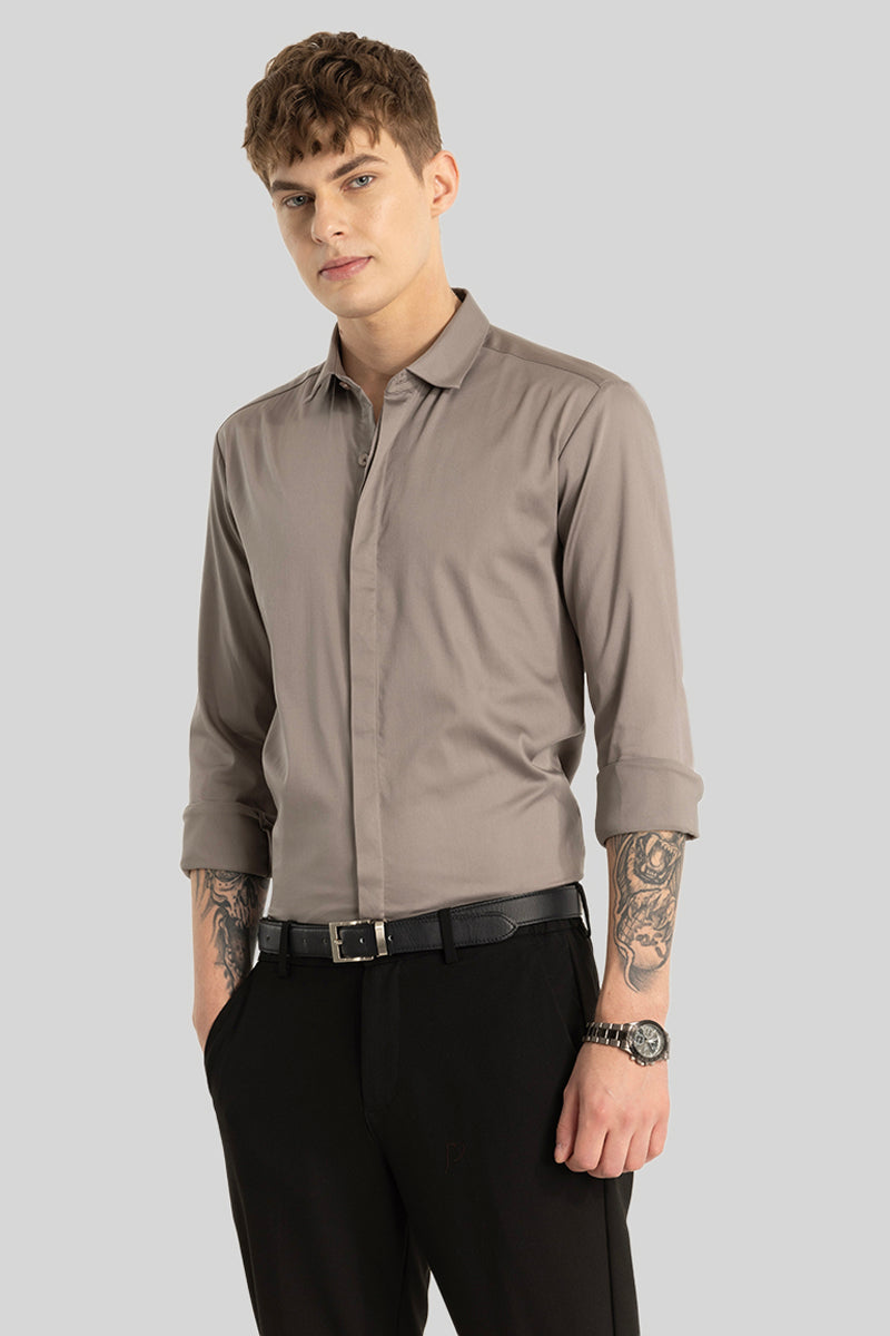 Grey Concealed Placket Shirt