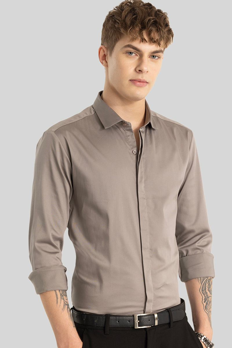 Grey Concealed Placket Shirt