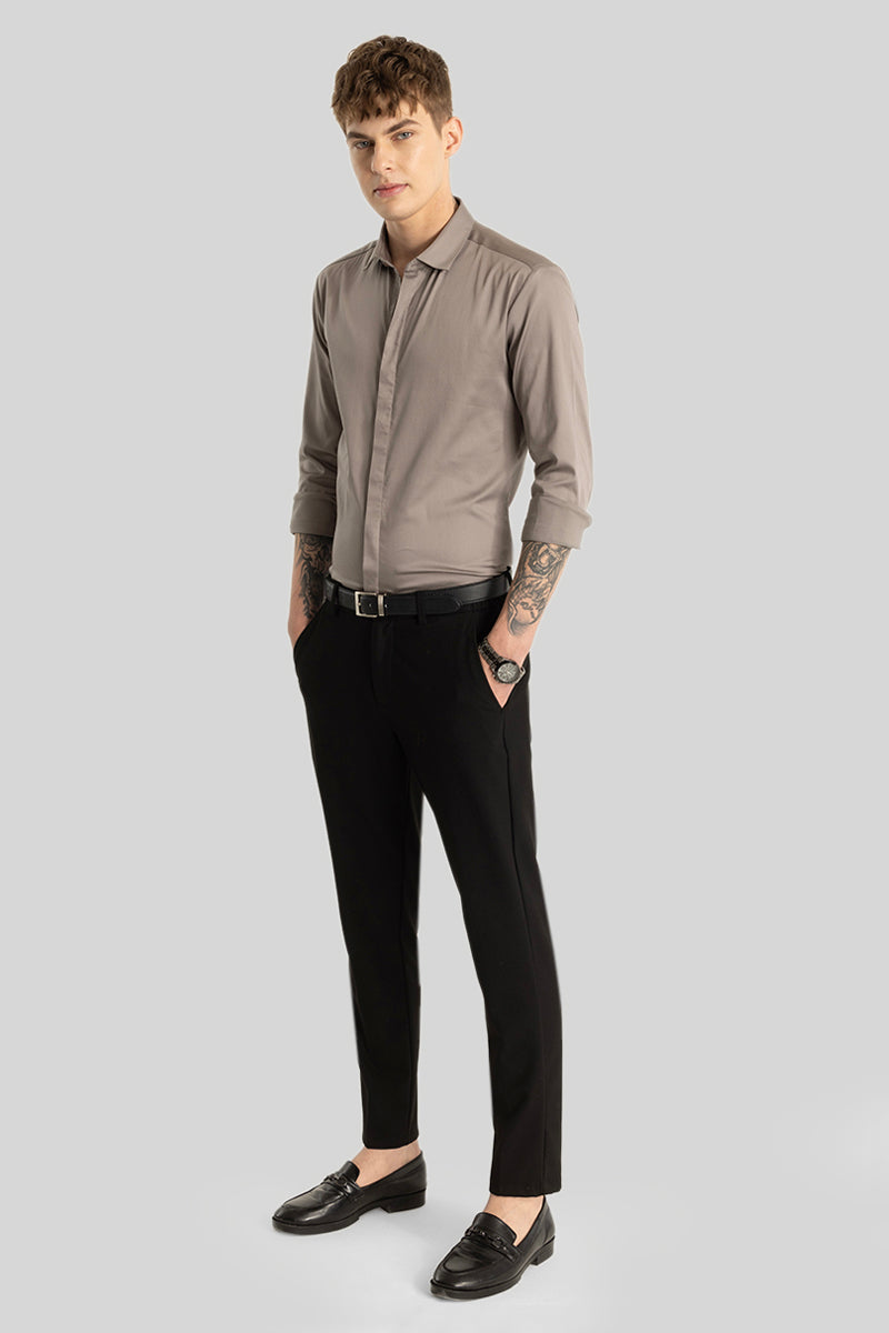 Grey Concealed Placket Shirt