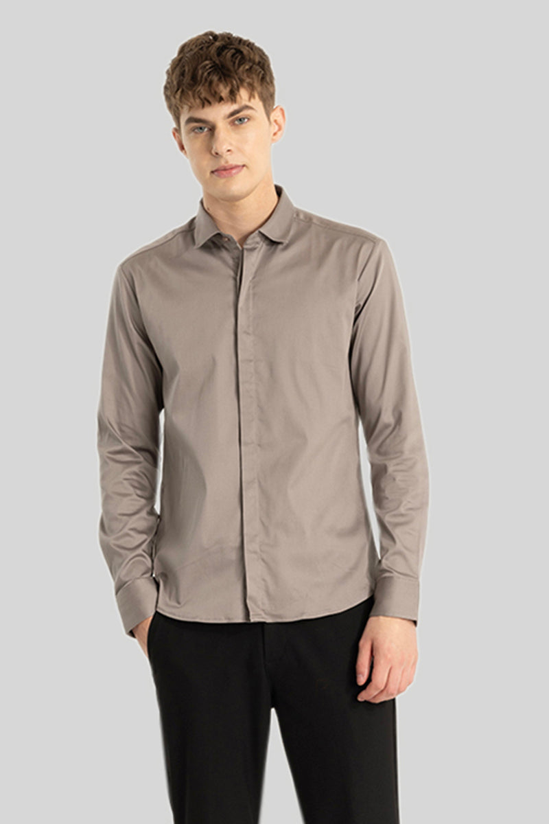 Grey Concealed Placket Shirt