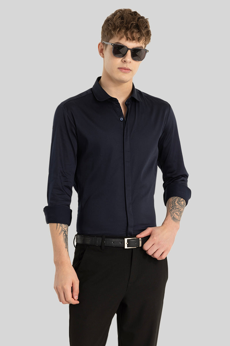 Navy Concealed Placket Shirt