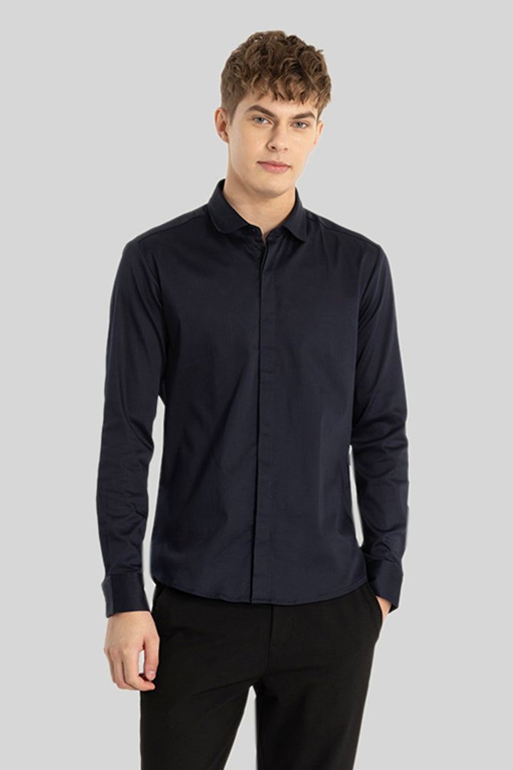 Navy Concealed Placket Shirt