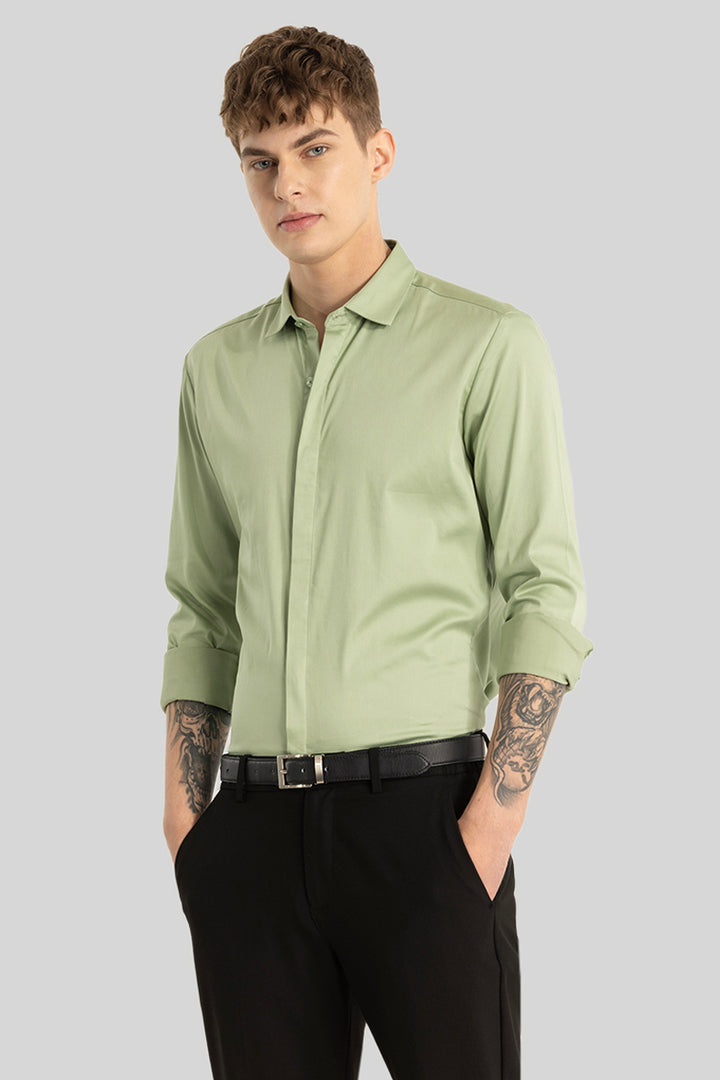 Light Green Concealed Placket Shirt