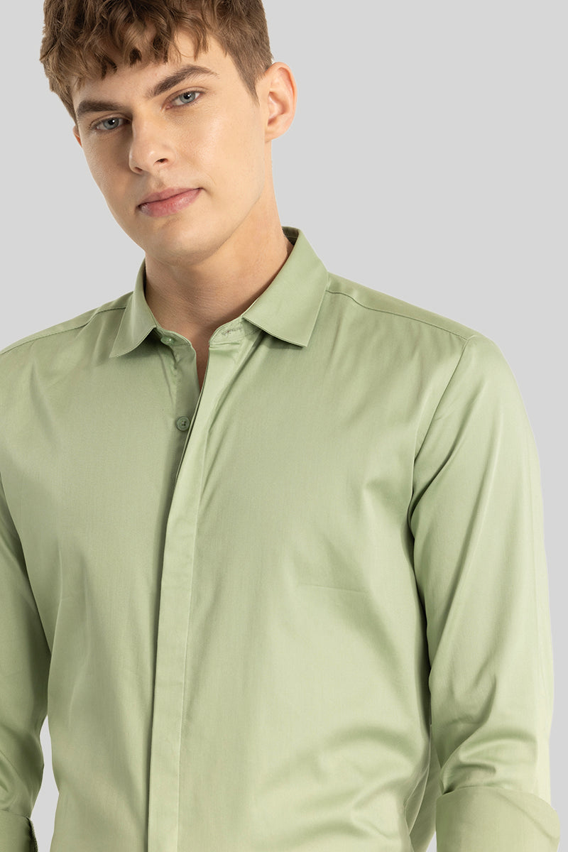 Light Green Concealed Placket Shirt