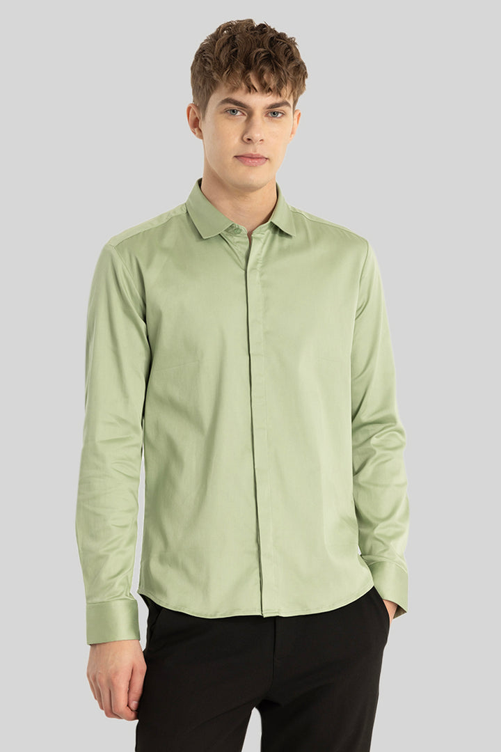 Light Green Concealed Placket Shirt