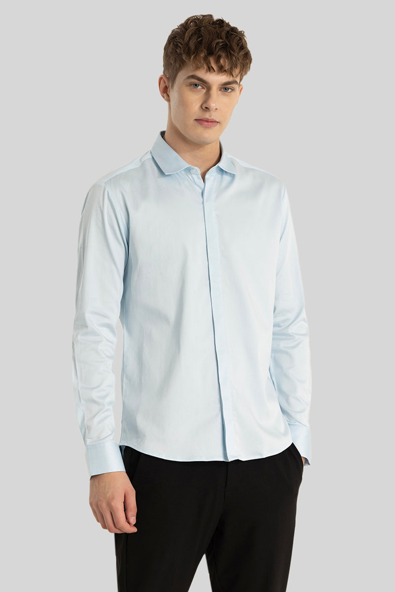 Light Blue Concealed Placket Shirt