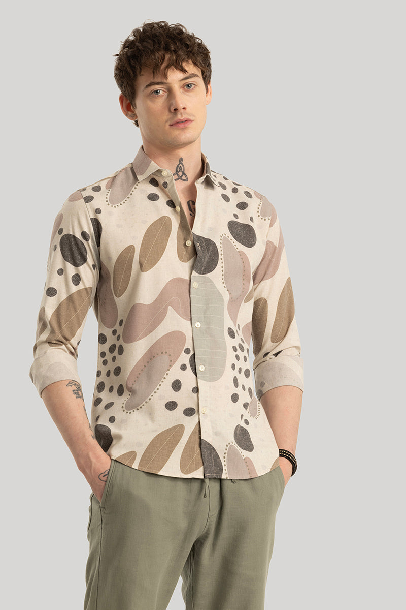 Dirk Hazelnut Abstract Linen Shirt