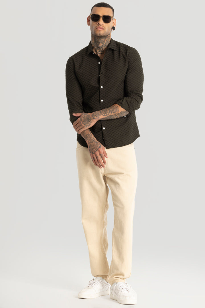 Olive Textured Stretch Shirt