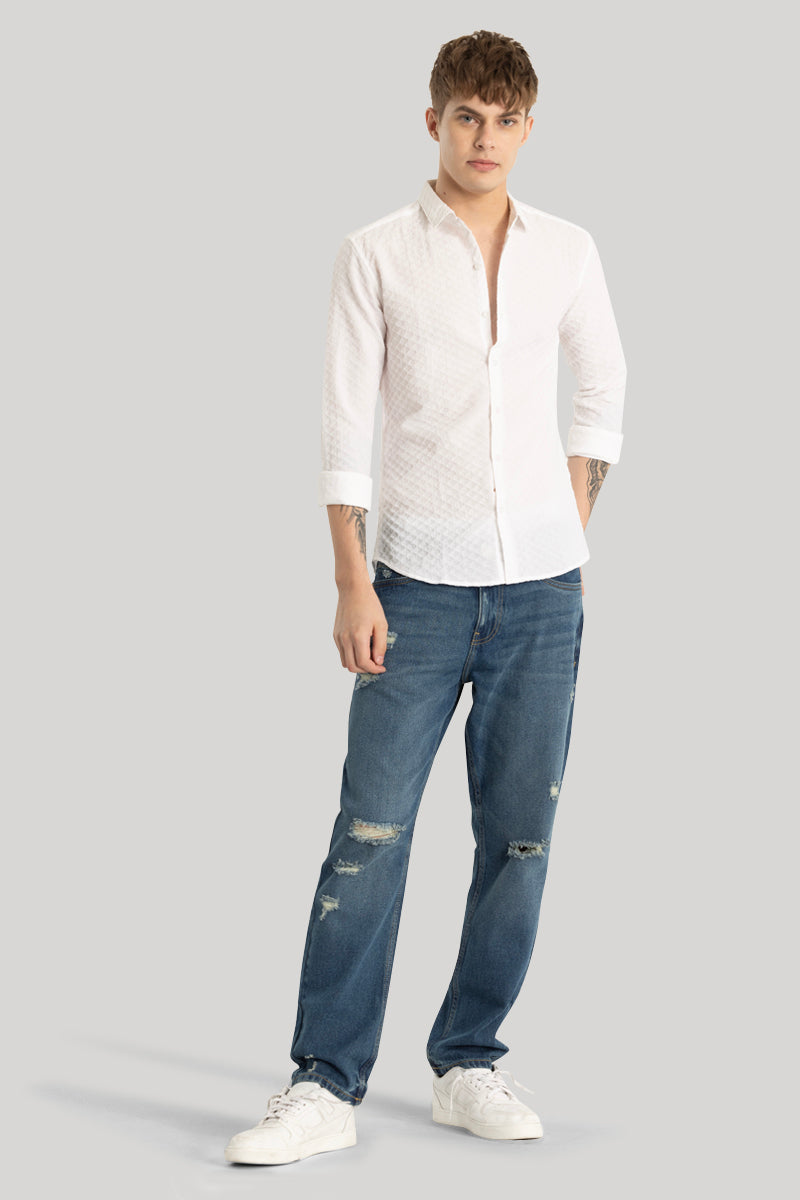 White Textured Stretch Shirt