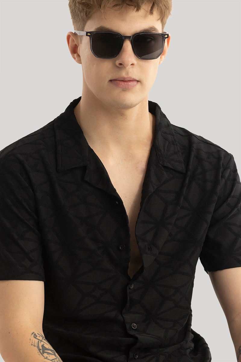 Black Cuban Textured Shirt