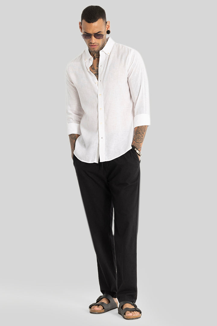 White Linen Blend Shirt