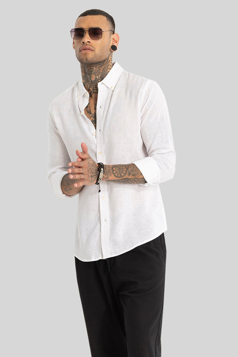 White Linen Blend Shirt