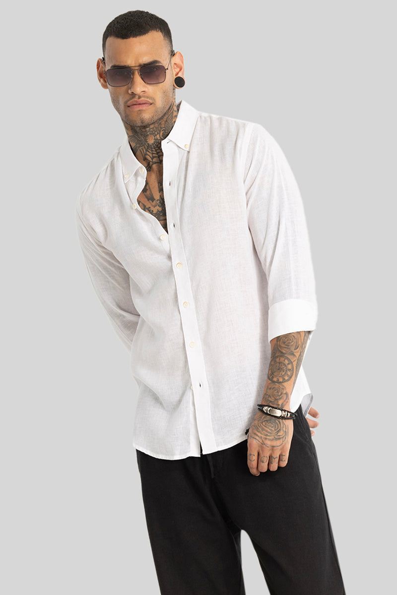 White Linen Blend Shirt