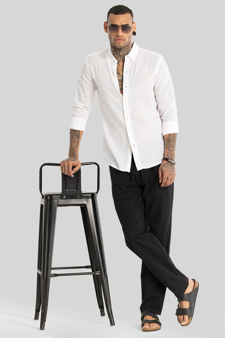 White Linen Blend Shirt