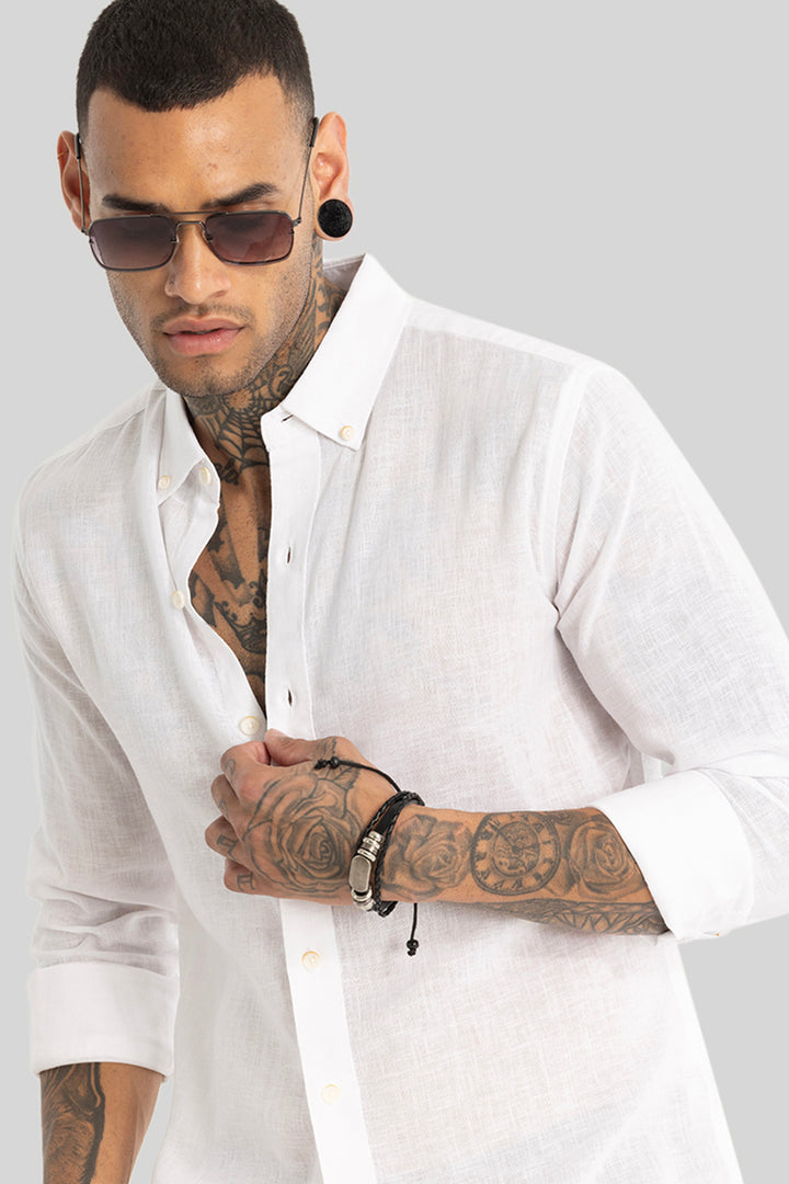 White Linen Blend Shirt