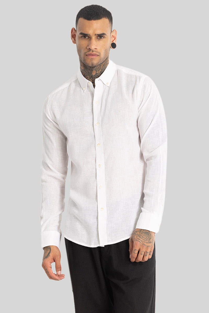 White Linen Blend Shirt