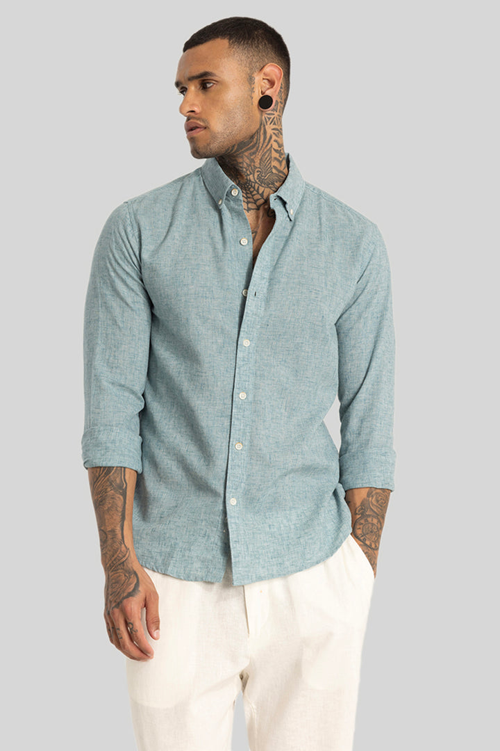 Pastel Blue Linen Blend Shirt