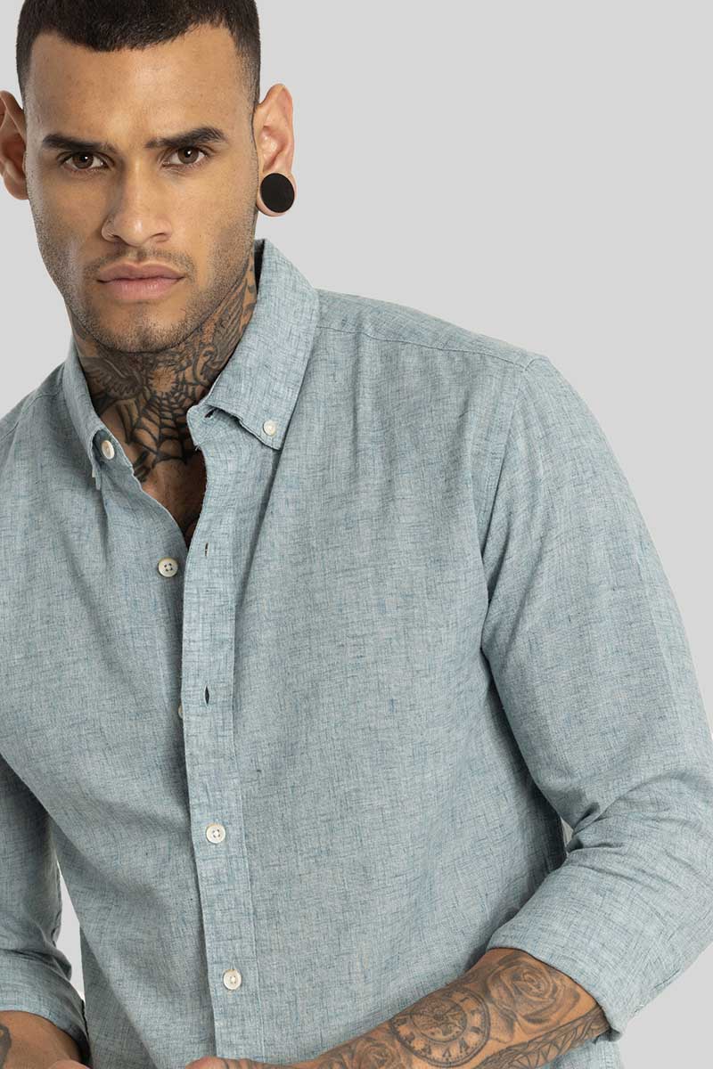 Pastel Blue Linen Blend Shirt