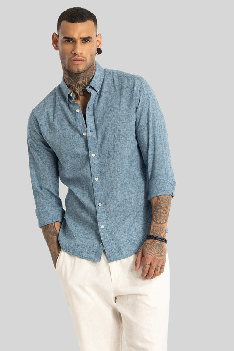 Blue Linen Blend Shirt