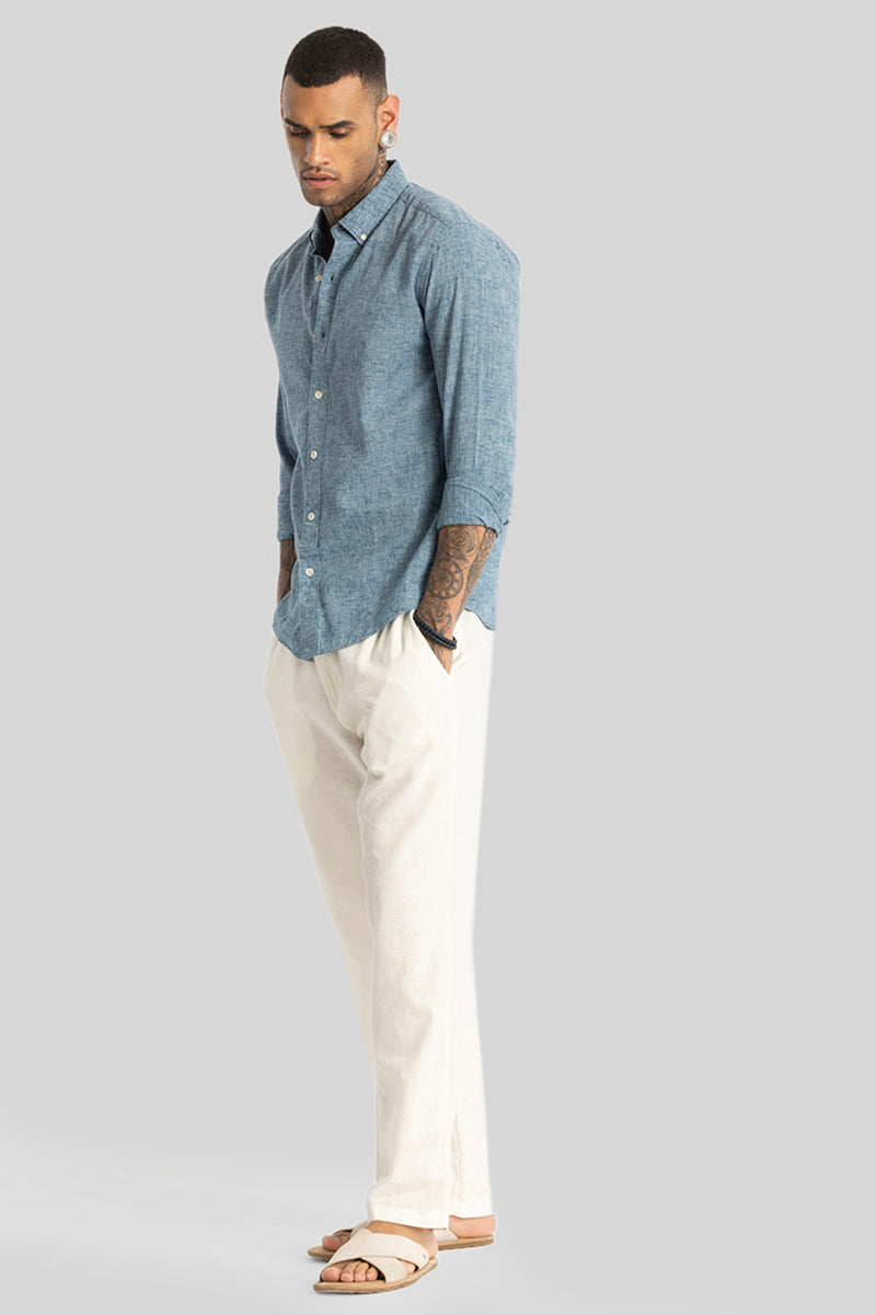 Blue Linen Blend Shirt