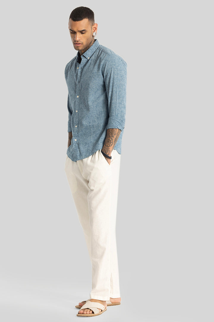 Blue Linen Blend Shirt