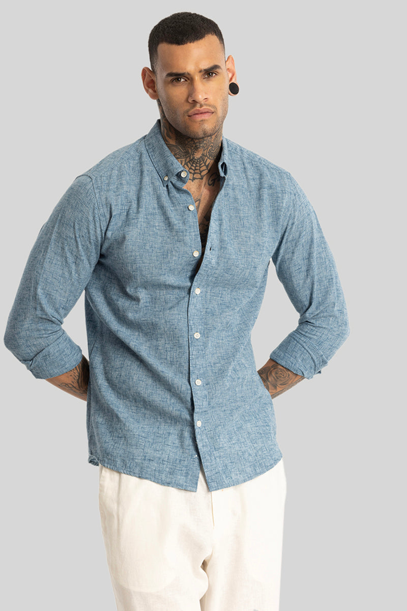 Blue Linen Blend Shirt