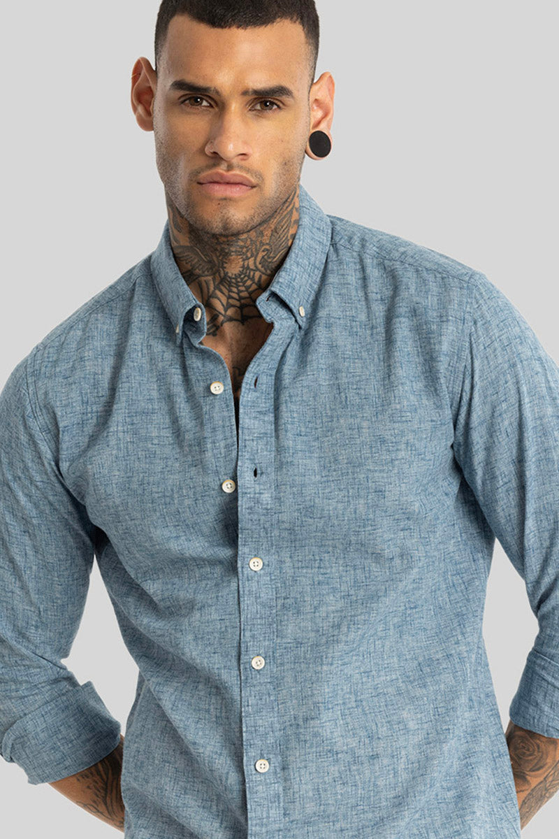 Blue Linen Blend Shirt