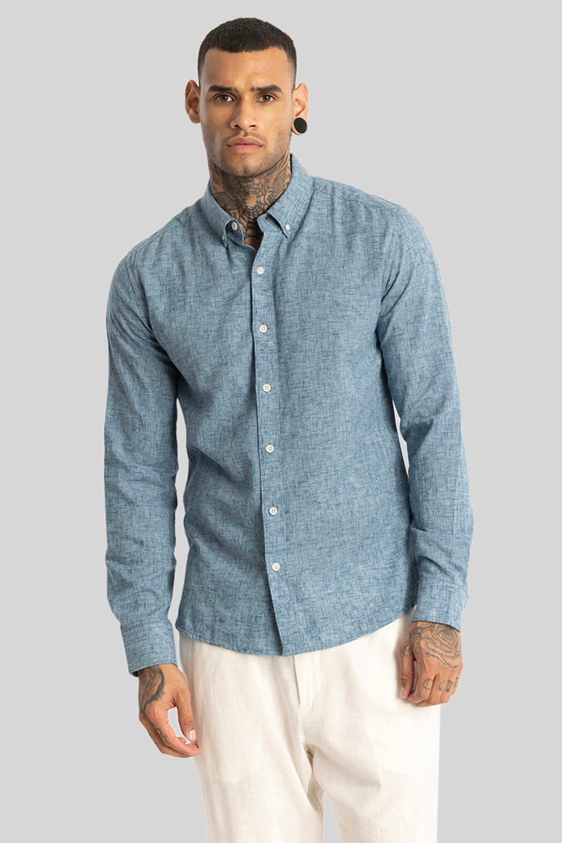 Blue Linen Blend Shirt