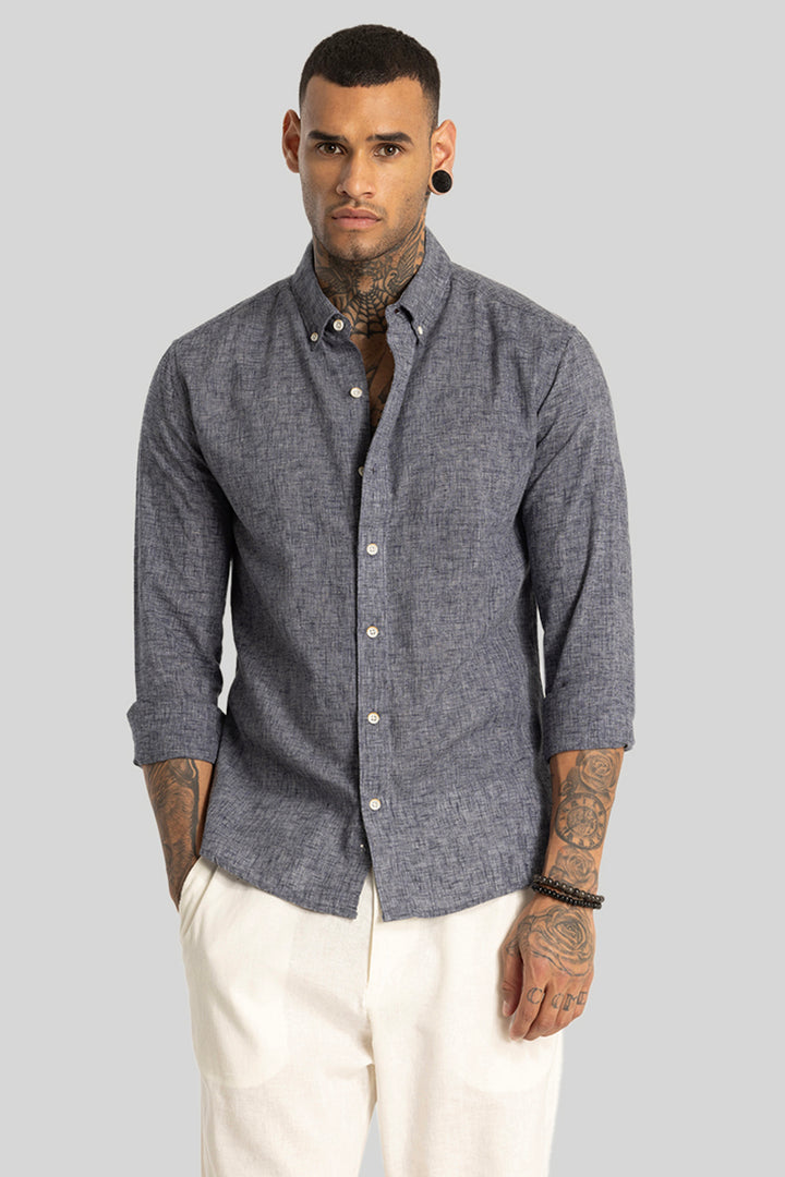 Charcoal Grey Linen Blend Shirt