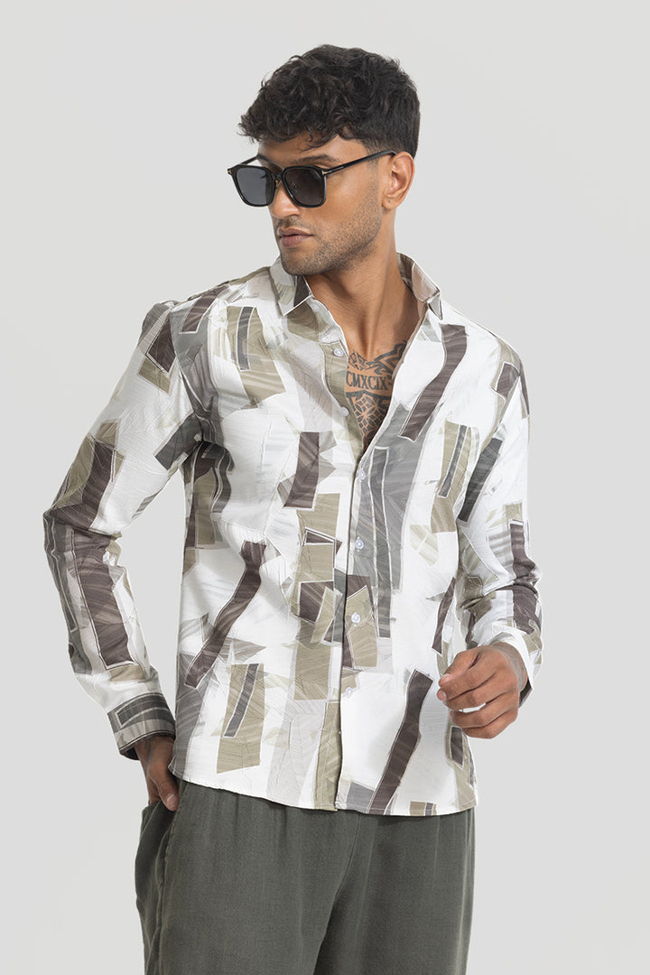 Olive Abstract Slim Fit Shirt