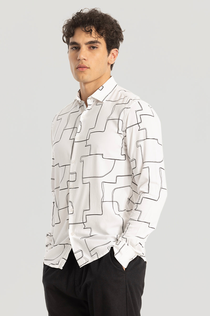 White Geometric Print Shirt