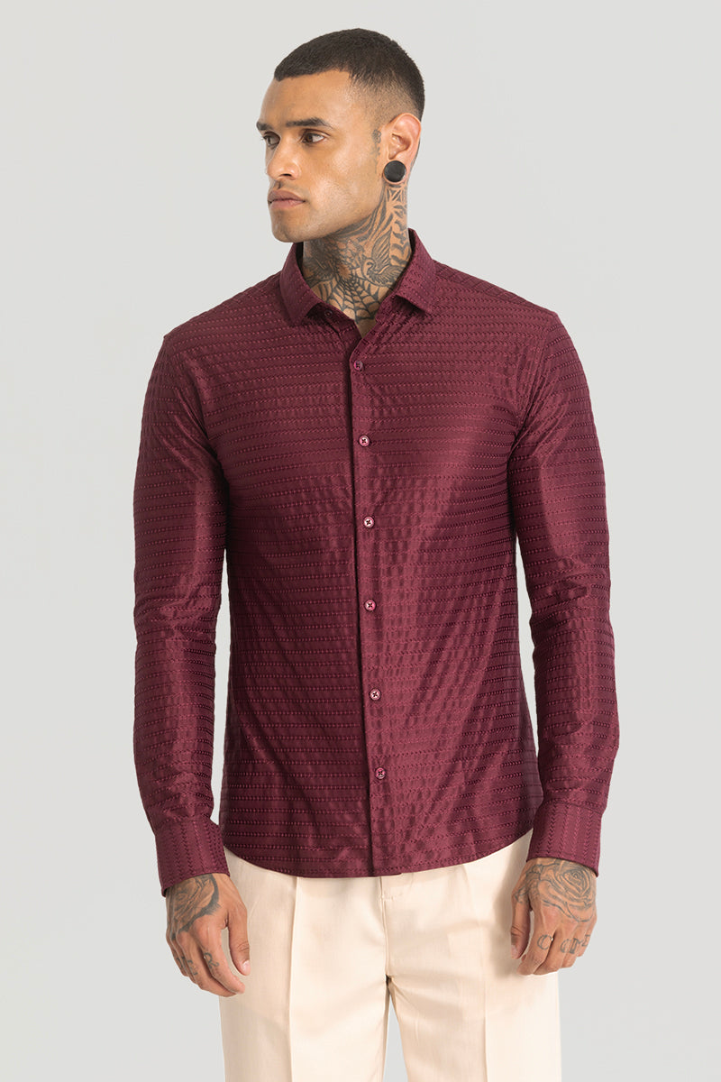 Maroon Embroidered Stretch Shirt