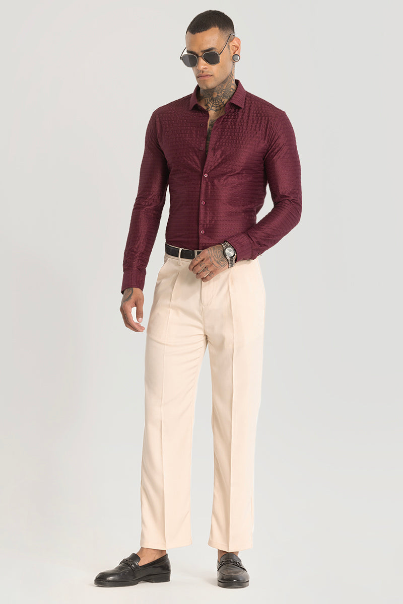 Maroon Embroidered Stretch Shirt