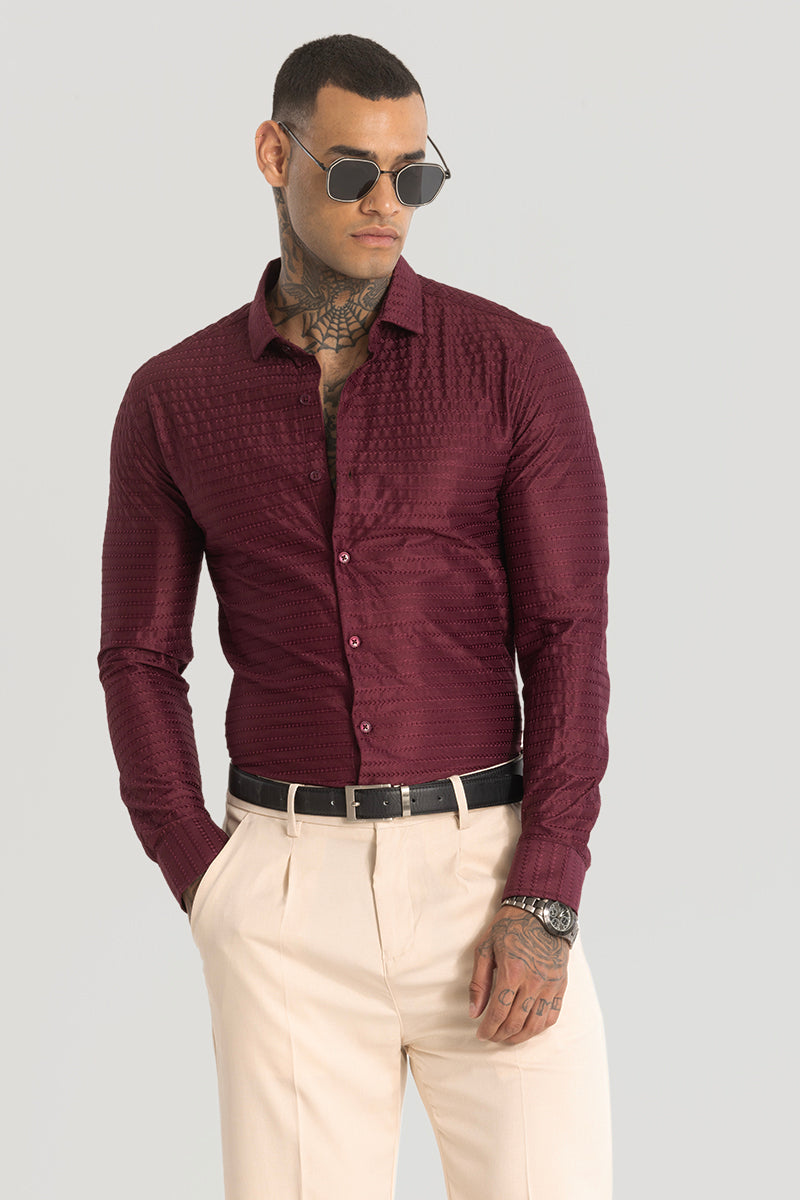 Maroon Embroidered Stretch Shirt