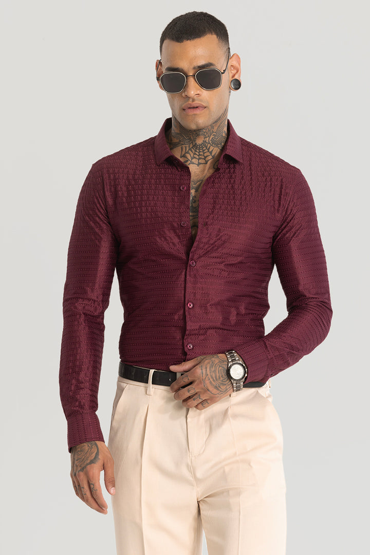 Maroon Embroidered Stretch Shirt