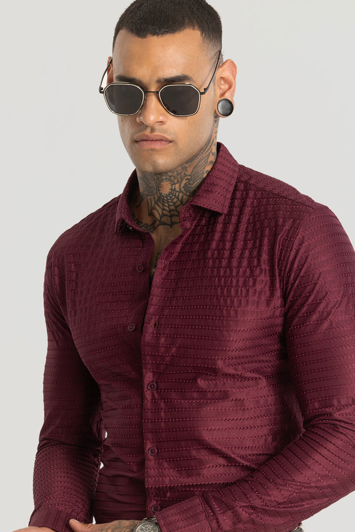 Maroon Embroidered Stretch Shirt