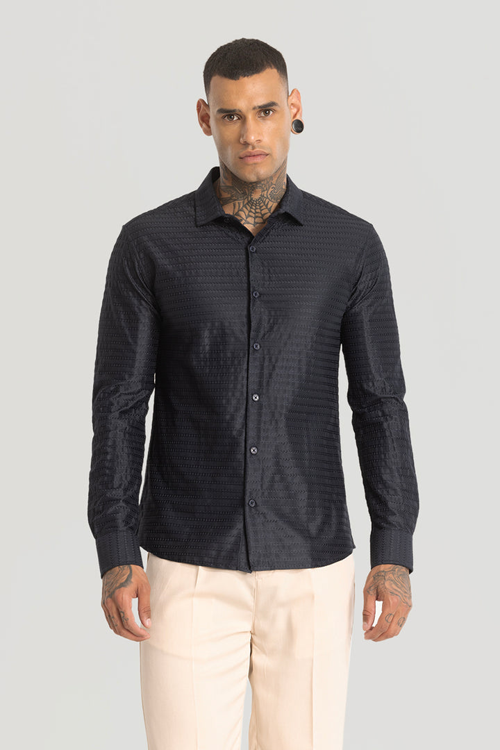 Navy Embroidered Stretch Shirt