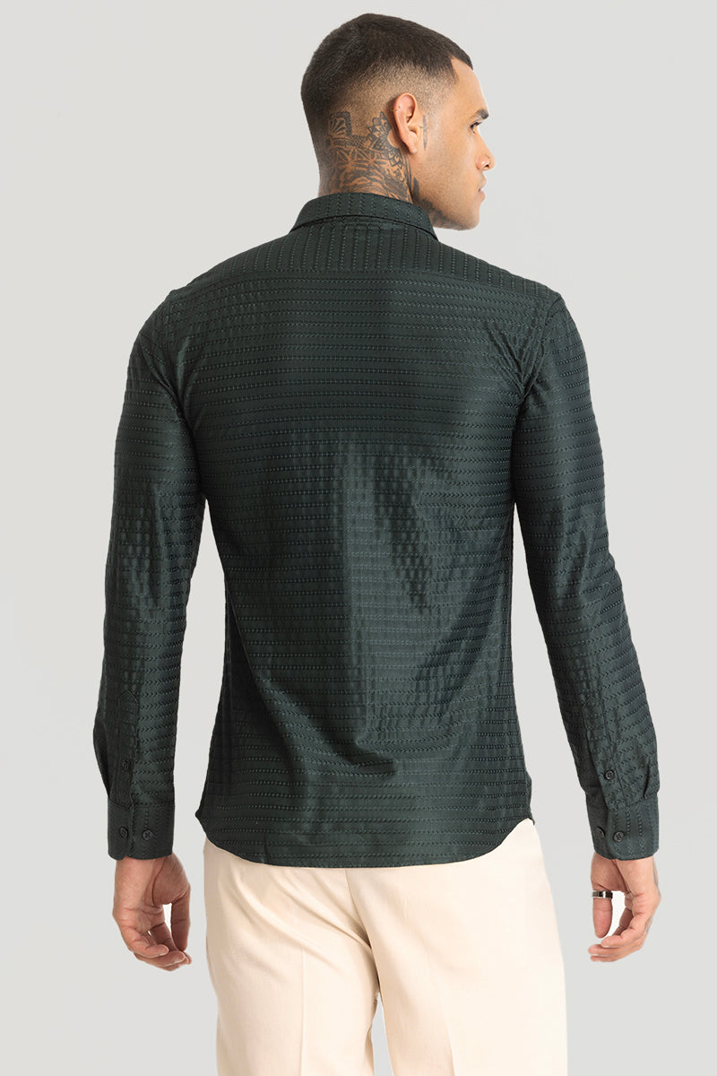 Dark Green Embroidered Stretch Shirt